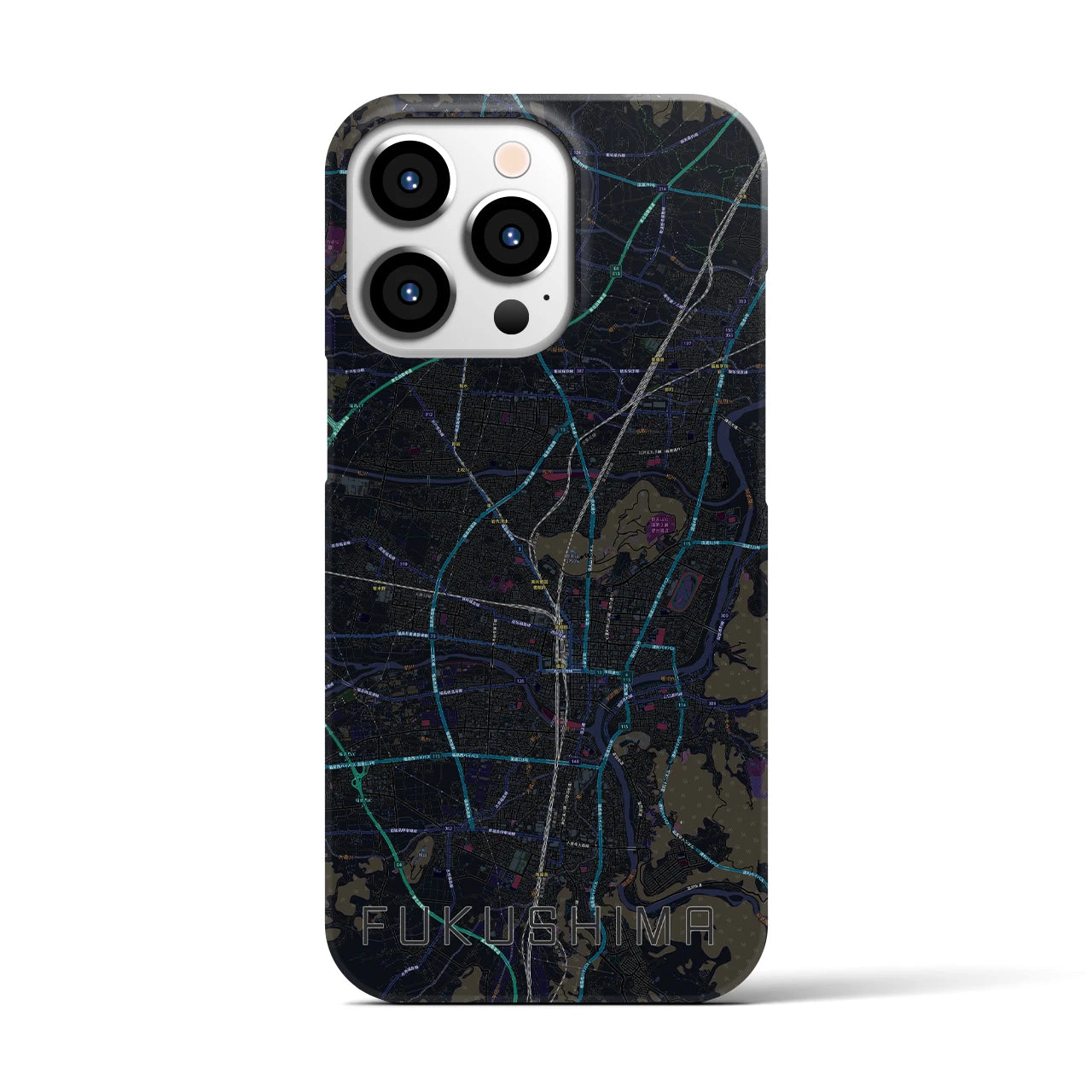 【福島】地図柄iPhoneケース（バックカバータイプ・ブラック）iPhone 13 Pro 用