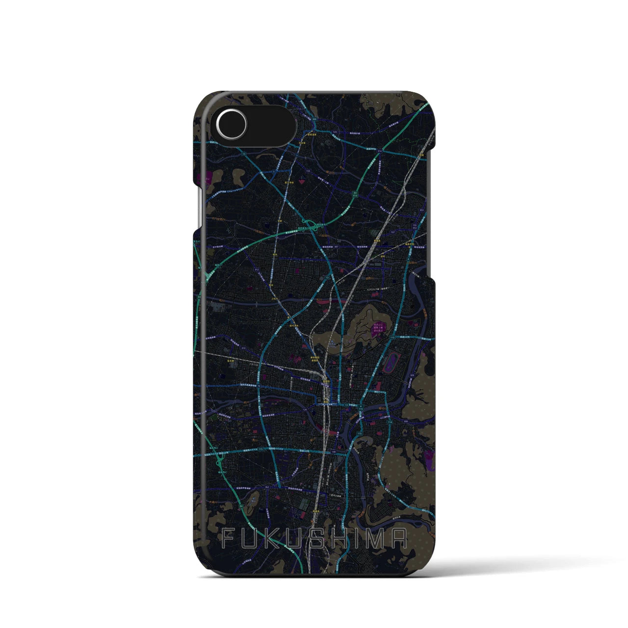 【福島】地図柄iPhoneケース（バックカバータイプ・ブラック）iPhone SE（第3 / 第2世代） / 8 / 7 / 6s / 6 用