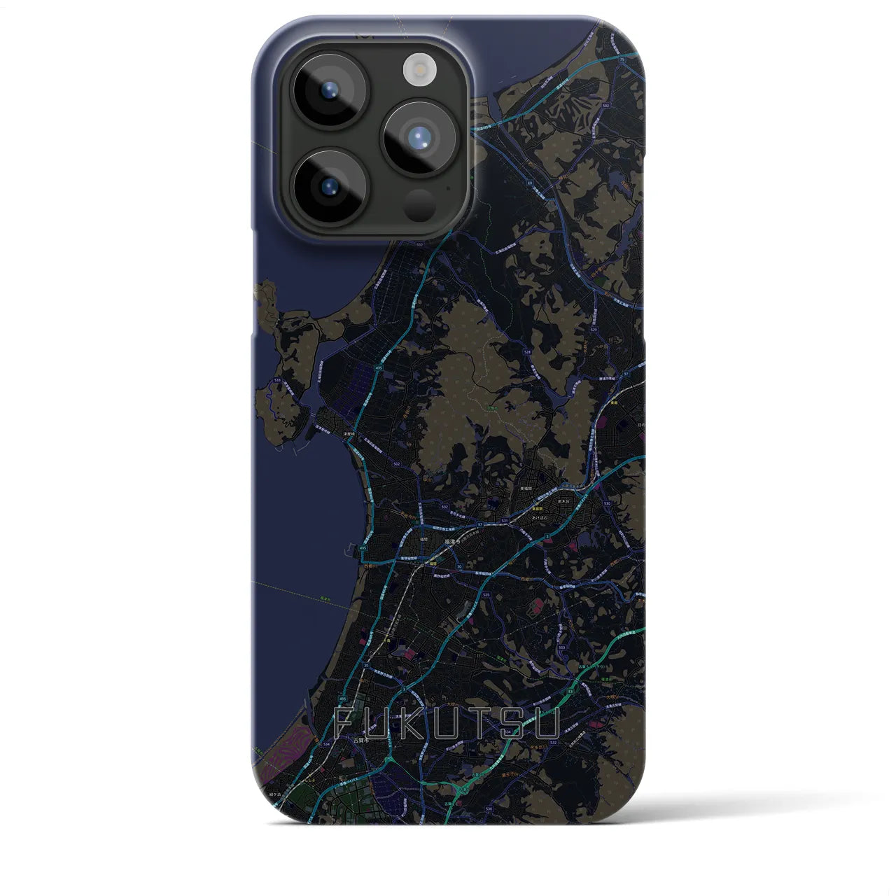 【福津】地図柄iPhoneケース（バックカバータイプ・ブラック）iPhone 15 Pro Max 用
