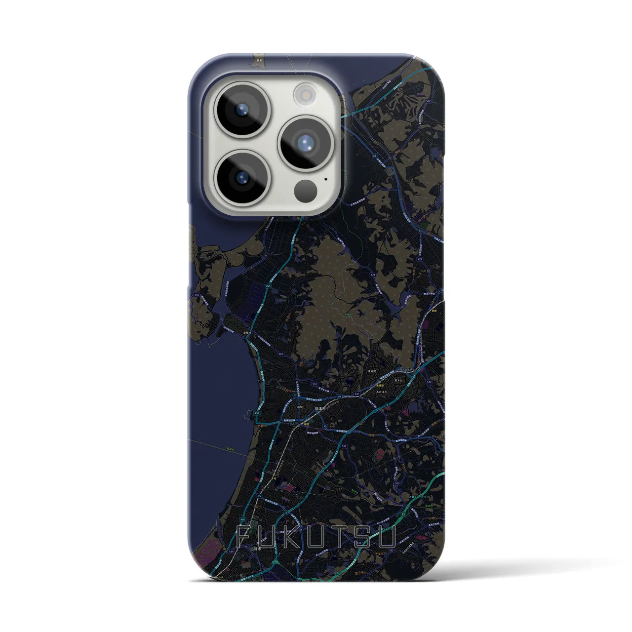 【福津】地図柄iPhoneケース（バックカバータイプ・ブラック）iPhone 15 Pro 用