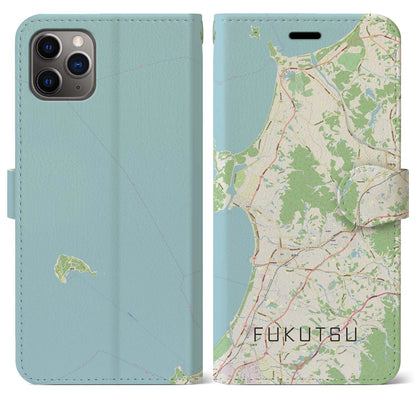 【福津（福岡県）】地図柄iPhoneケース（手帳タイプ）ナチュラル・iPhone 11 Pro Max 用
