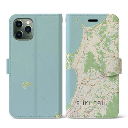 【福津（福岡県）】地図柄iPhoneケース（手帳タイプ）ナチュラル・iPhone 11 Pro 用