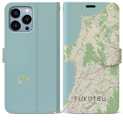 【福津（福岡県）】地図柄iPhoneケース（手帳タイプ）ナチュラル・iPhone 13 Pro Max 用