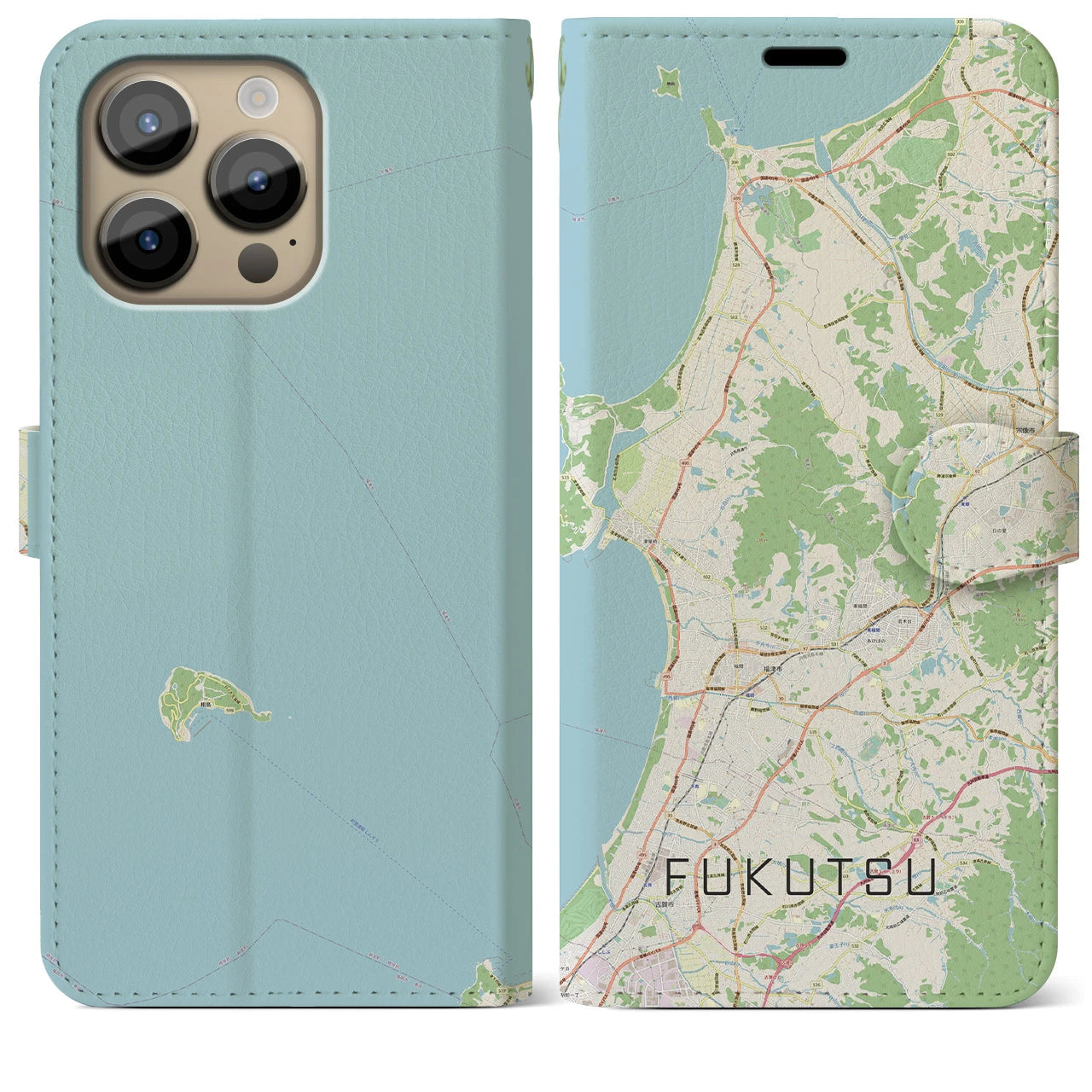 【福津】地図柄iPhoneケース（手帳両面タイプ・ナチュラル）iPhone 14 Pro Max 用
