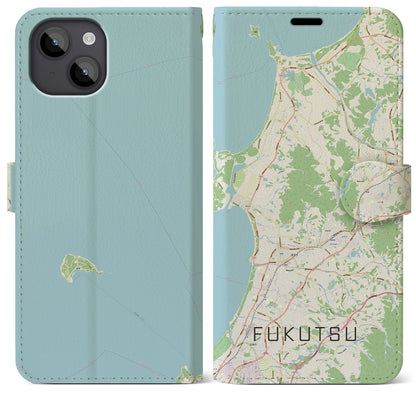 【福津（福岡県）】地図柄iPhoneケース（手帳タイプ）ナチュラル・iPhone 14 Plus 用