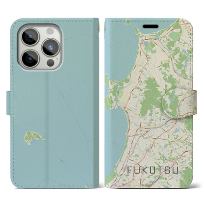 【福津（福岡県）】地図柄iPhoneケース（手帳タイプ）ナチュラル・iPhone 15 Pro 用