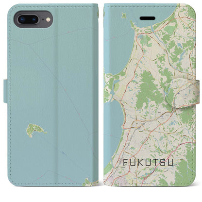 【福津（福岡県）】地図柄iPhoneケース（手帳タイプ）ナチュラル・iPhone 8Plus /7Plus / 6sPlus / 6Plus 用