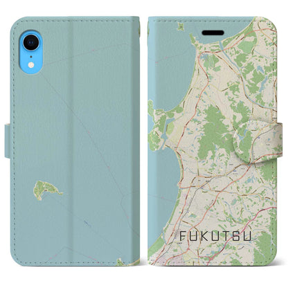【福津（福岡県）】地図柄iPhoneケース（手帳タイプ）ナチュラル・iPhone XR 用