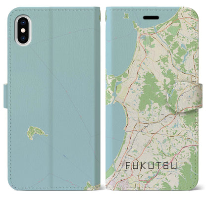 【福津（福岡県）】地図柄iPhoneケース（手帳タイプ）ナチュラル・iPhone XS Max 用