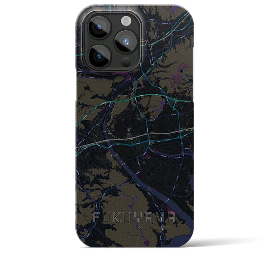 【福山】地図柄iPhoneケース（バックカバータイプ・ブラック）iPhone 15 Pro Max 用