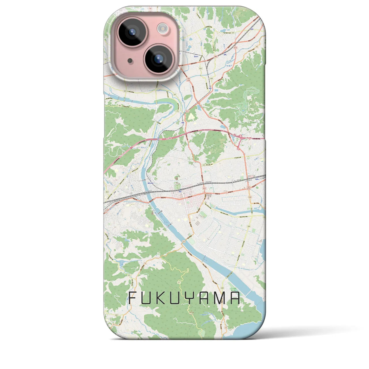 【福山】地図柄iPhoneケース（バックカバータイプ・ナチュラル）iPhone 15 Plus 用