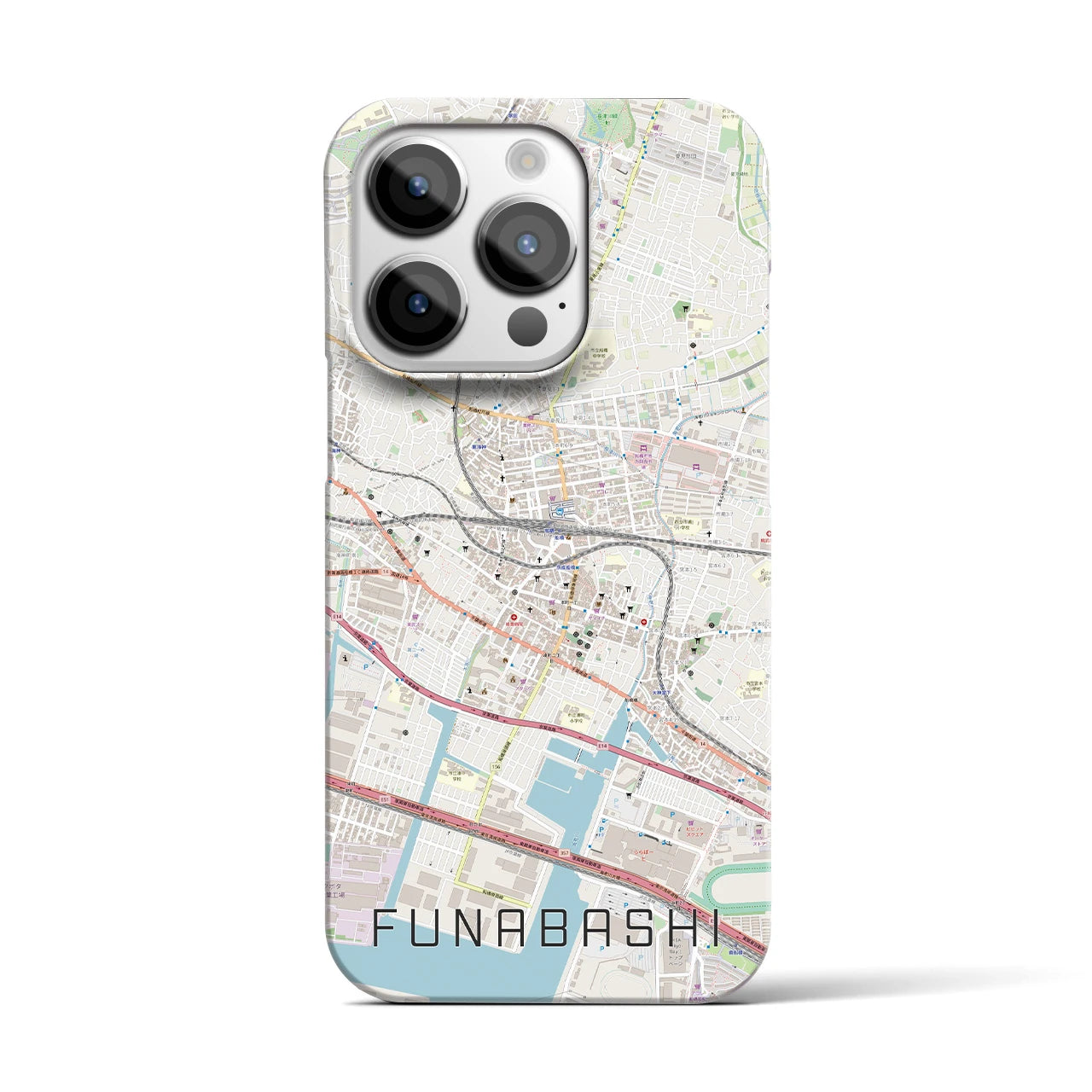 【船橋】地図柄iPhoneケース（バックカバータイプ・ナチュラル）iPhone 14 Pro 用