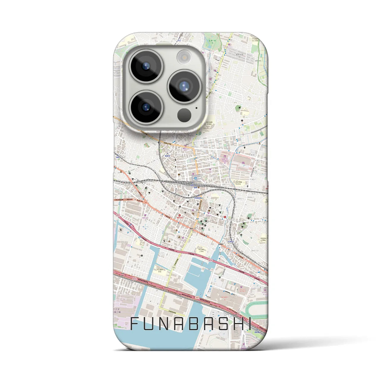【船橋】地図柄iPhoneケース（バックカバータイプ・ナチュラル）iPhone 15 Pro 用