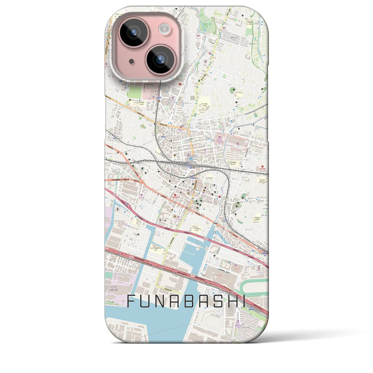 【船橋】地図柄iPhoneケース（バックカバータイプ・ナチュラル）iPhone 15 Plus 用