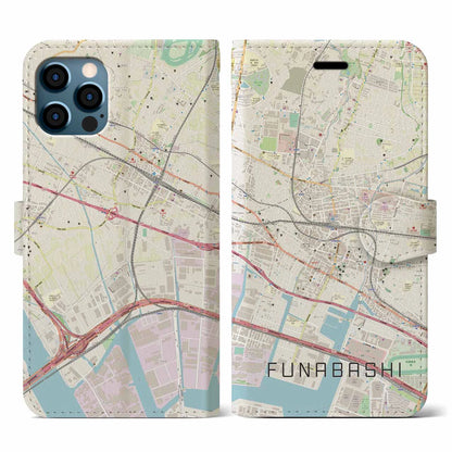 【船橋（千葉県）】地図柄iPhoneケース（手帳タイプ）ナチュラル・iPhone 12 / 12 Pro 用