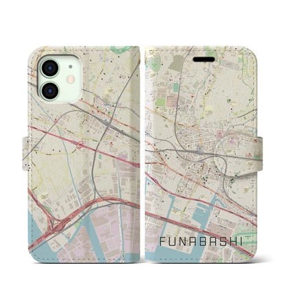 【船橋（千葉県）】地図柄iPhoneケース（手帳タイプ）ナチュラル・iPhone 12 mini 用
