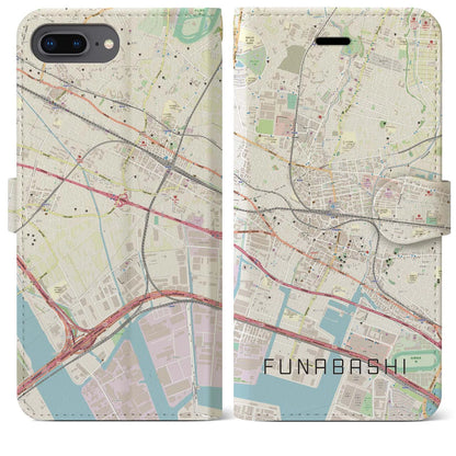 【船橋（千葉県）】地図柄iPhoneケース（手帳タイプ）ナチュラル・iPhone 8Plus /7Plus / 6sPlus / 6Plus 用