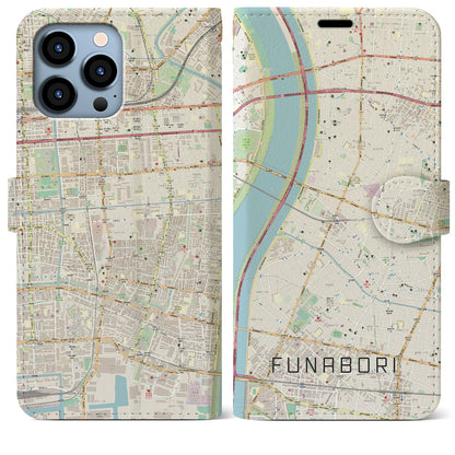 【船堀（東京都）】地図柄iPhoneケース（手帳タイプ）ナチュラル・iPhone 13 Pro Max 用