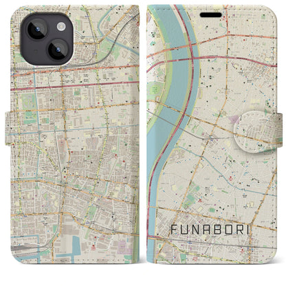 【船堀（東京都）】地図柄iPhoneケース（手帳タイプ）ナチュラル・iPhone 14 Plus 用