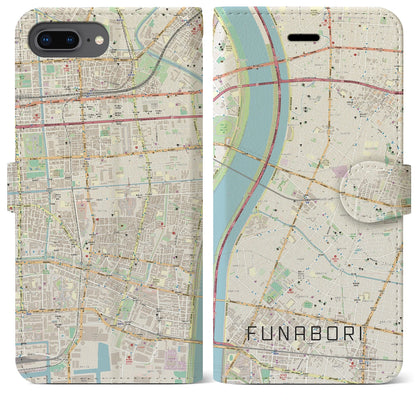 【船堀（東京都）】地図柄iPhoneケース（手帳タイプ）ナチュラル・iPhone 8Plus /7Plus / 6sPlus / 6Plus 用
