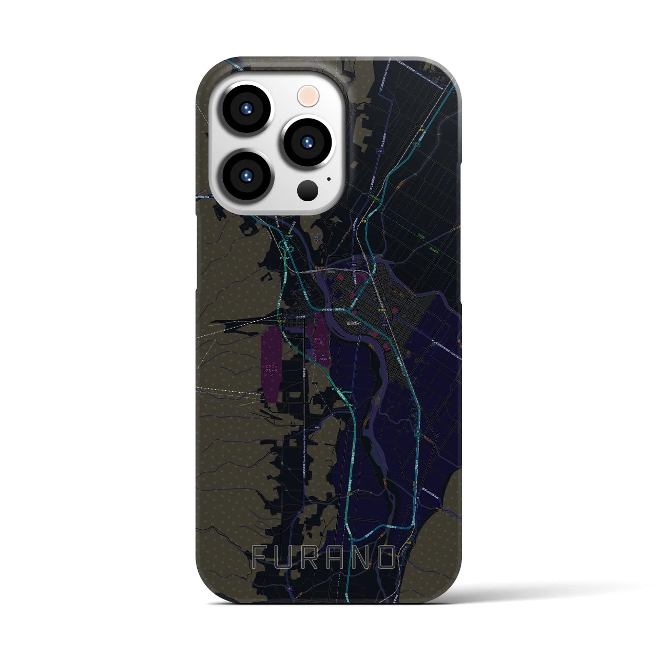 【富良野】地図柄iPhoneケース（バックカバータイプ・ブラック）iPhone 13 Pro 用