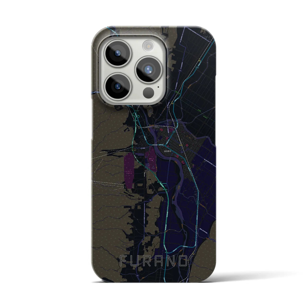 【富良野】地図柄iPhoneケース（バックカバータイプ・ブラック）iPhone 15 Pro 用