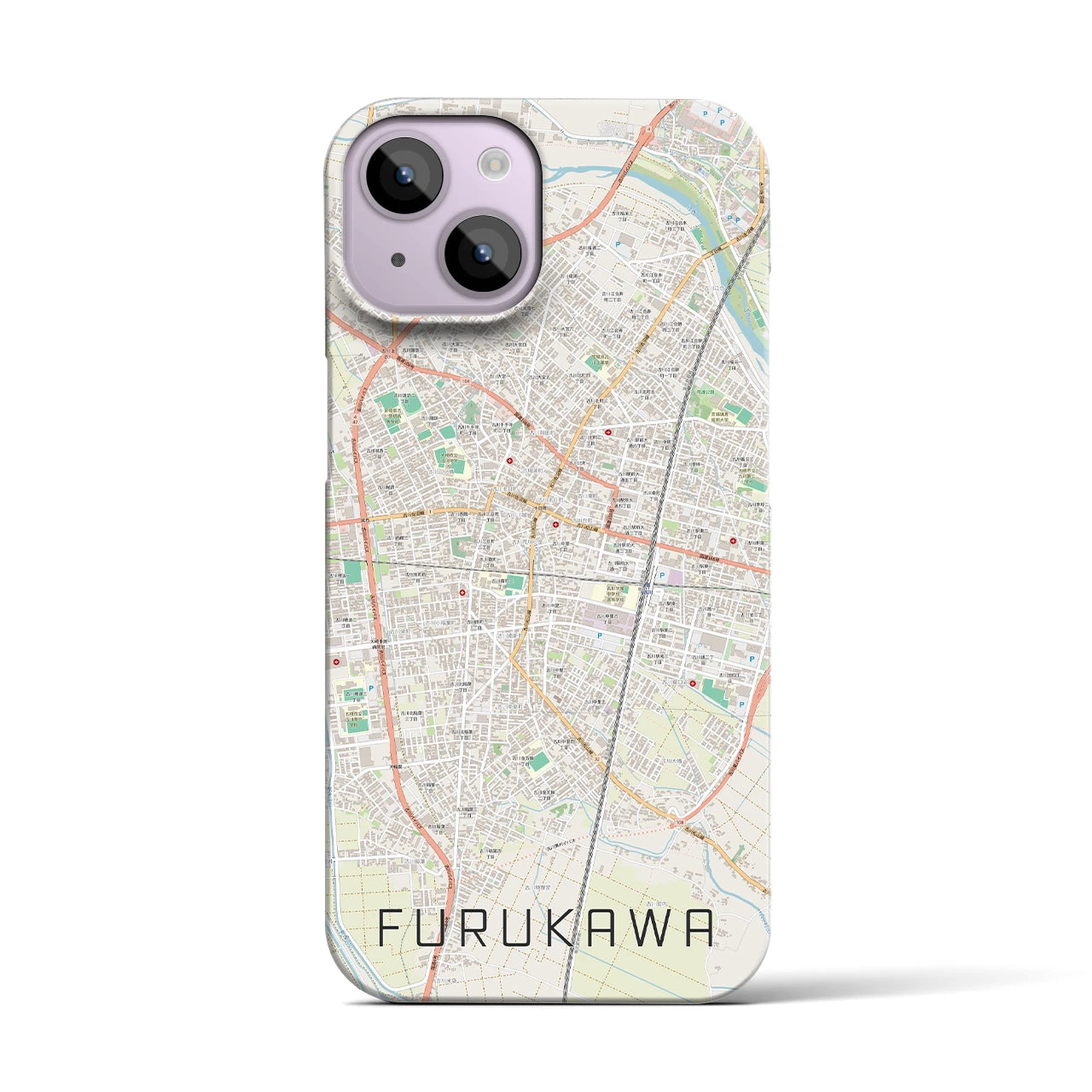 【古川】地図柄iPhoneケース（バックカバータイプ・ナチュラル）iPhone 14 用