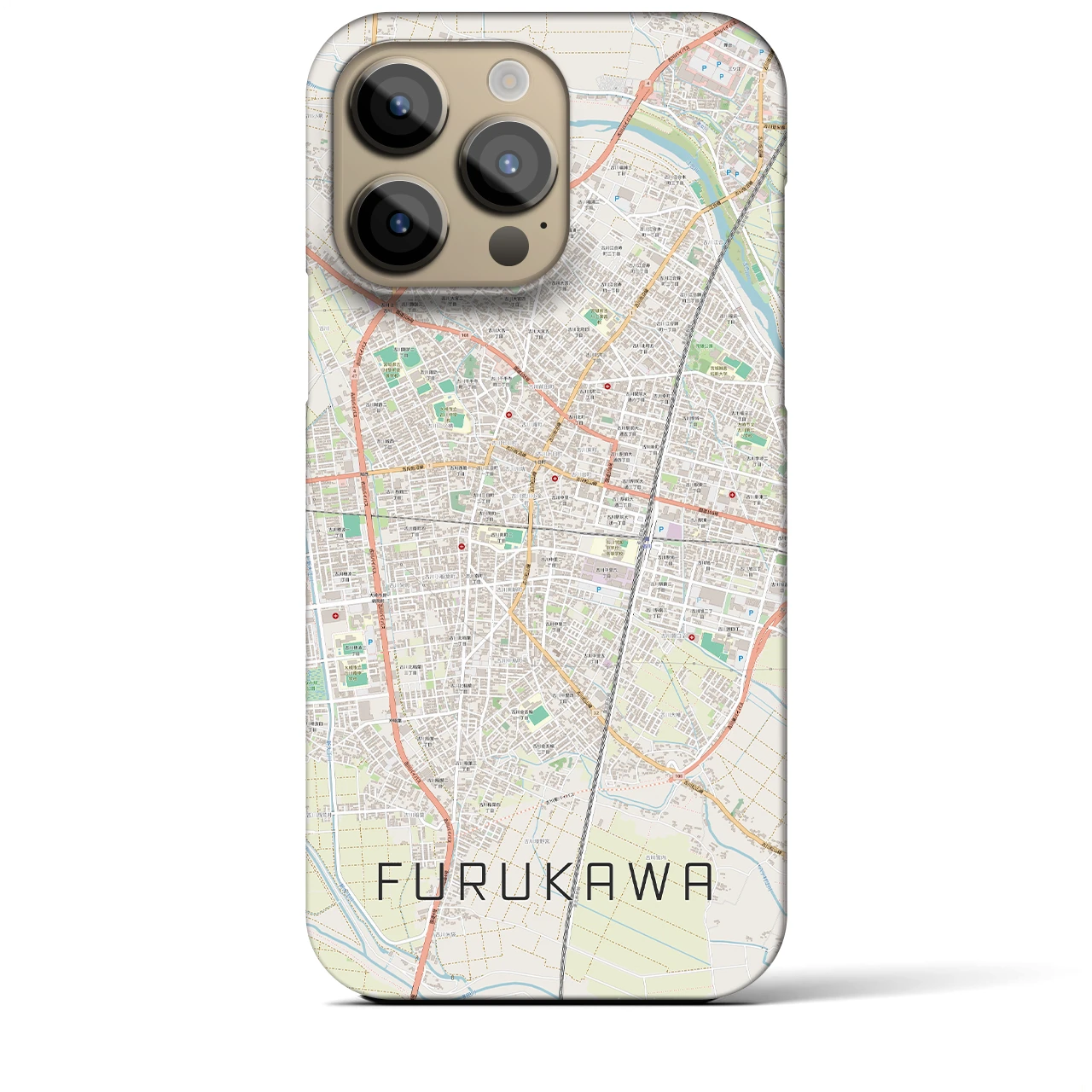【古川】地図柄iPhoneケース（バックカバータイプ・ナチュラル）iPhone 14 Pro Max 用