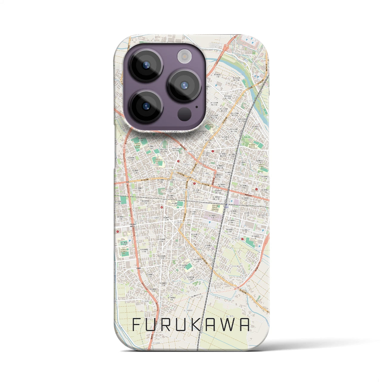 【古川】地図柄iPhoneケース（バックカバータイプ・ナチュラル）iPhone 14 Pro 用