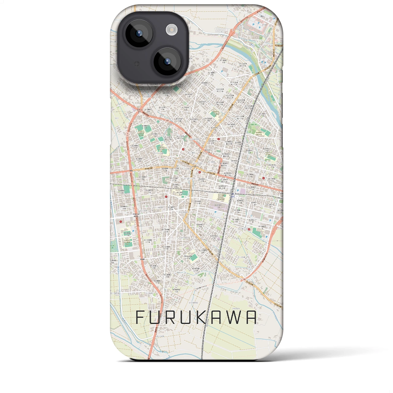【古川】地図柄iPhoneケース（バックカバータイプ・ナチュラル）iPhone 14 Plus 用