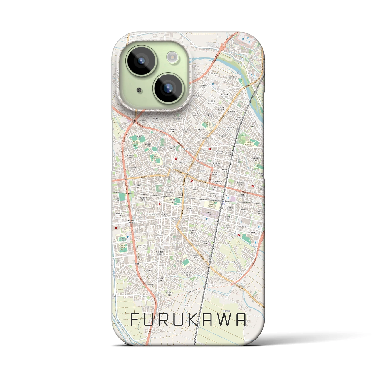 【古川】地図柄iPhoneケース（バックカバータイプ・ナチュラル）iPhone 15 用