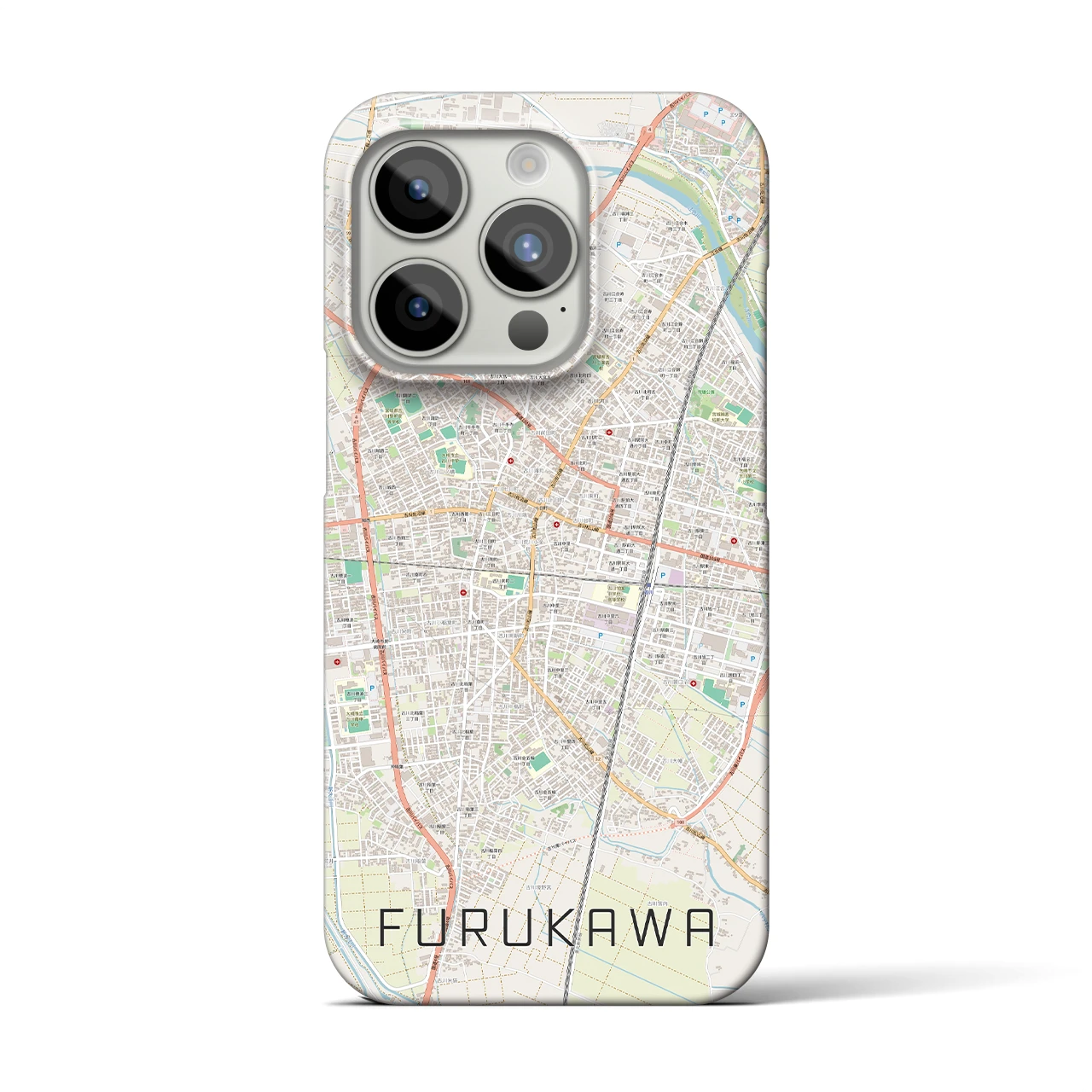 【古川】地図柄iPhoneケース（バックカバータイプ・ナチュラル）iPhone 15 Pro 用