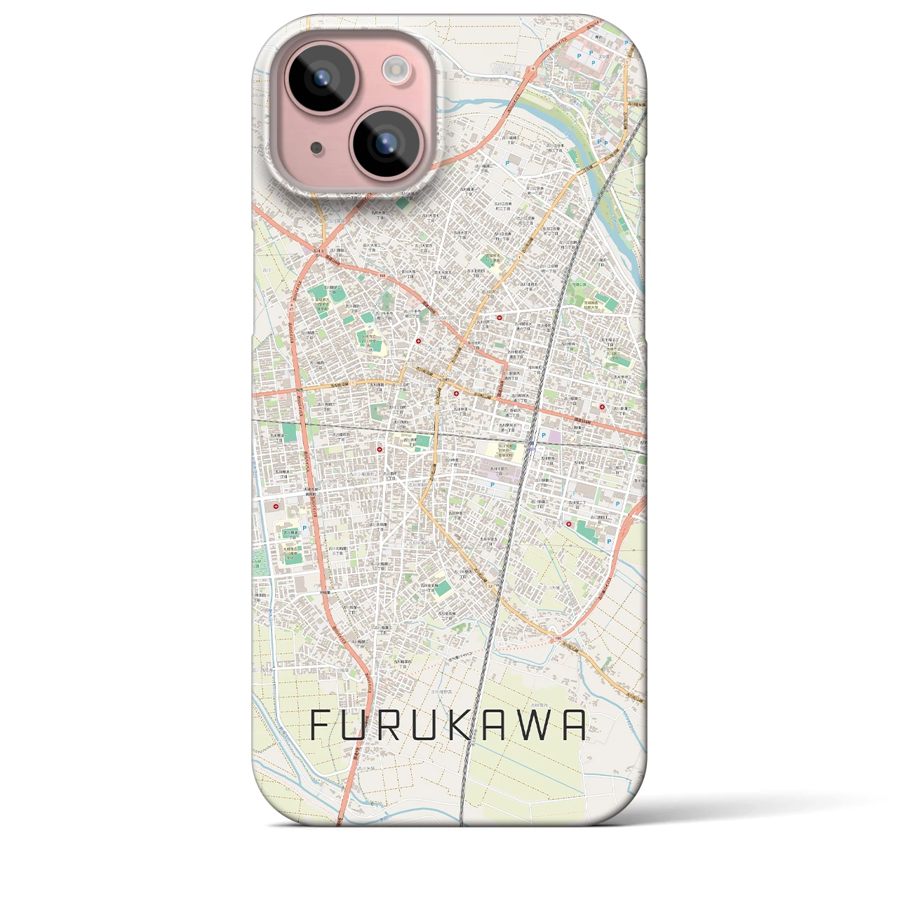 【古川】地図柄iPhoneケース（バックカバータイプ・ナチュラル）iPhone 15 Plus 用
