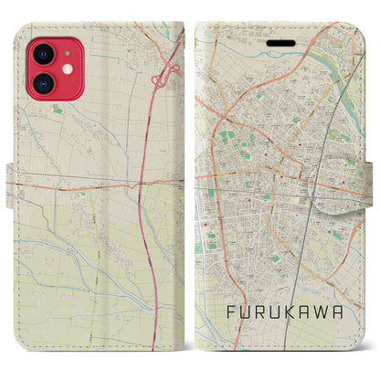 【古川（宮城県）】地図柄iPhoneケース（手帳タイプ）ナチュラル・iPhone 11 用
