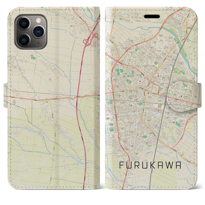 【古川（宮城県）】地図柄iPhoneケース（手帳タイプ）ナチュラル・iPhone 11 Pro Max 用
