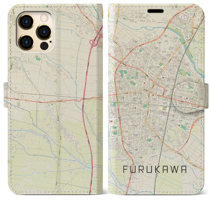 【古川（宮城県）】地図柄iPhoneケース（手帳タイプ）ナチュラル・iPhone 12 Pro Max 用