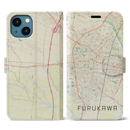 【古川（宮城県）】地図柄iPhoneケース（手帳タイプ）ナチュラル・iPhone 13 用