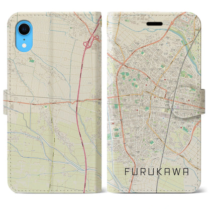 【古川（宮城県）】地図柄iPhoneケース（手帳タイプ）ナチュラル・iPhone XR 用