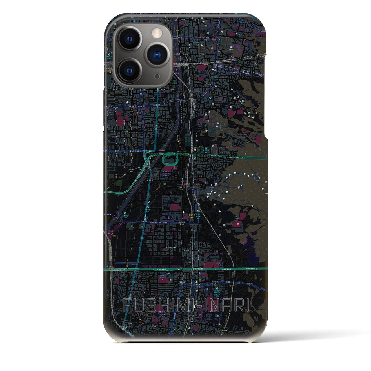 【伏見稲荷】地図柄iPhoneケース（バックカバータイプ・ブラック）iPhone 11 Pro Max 用