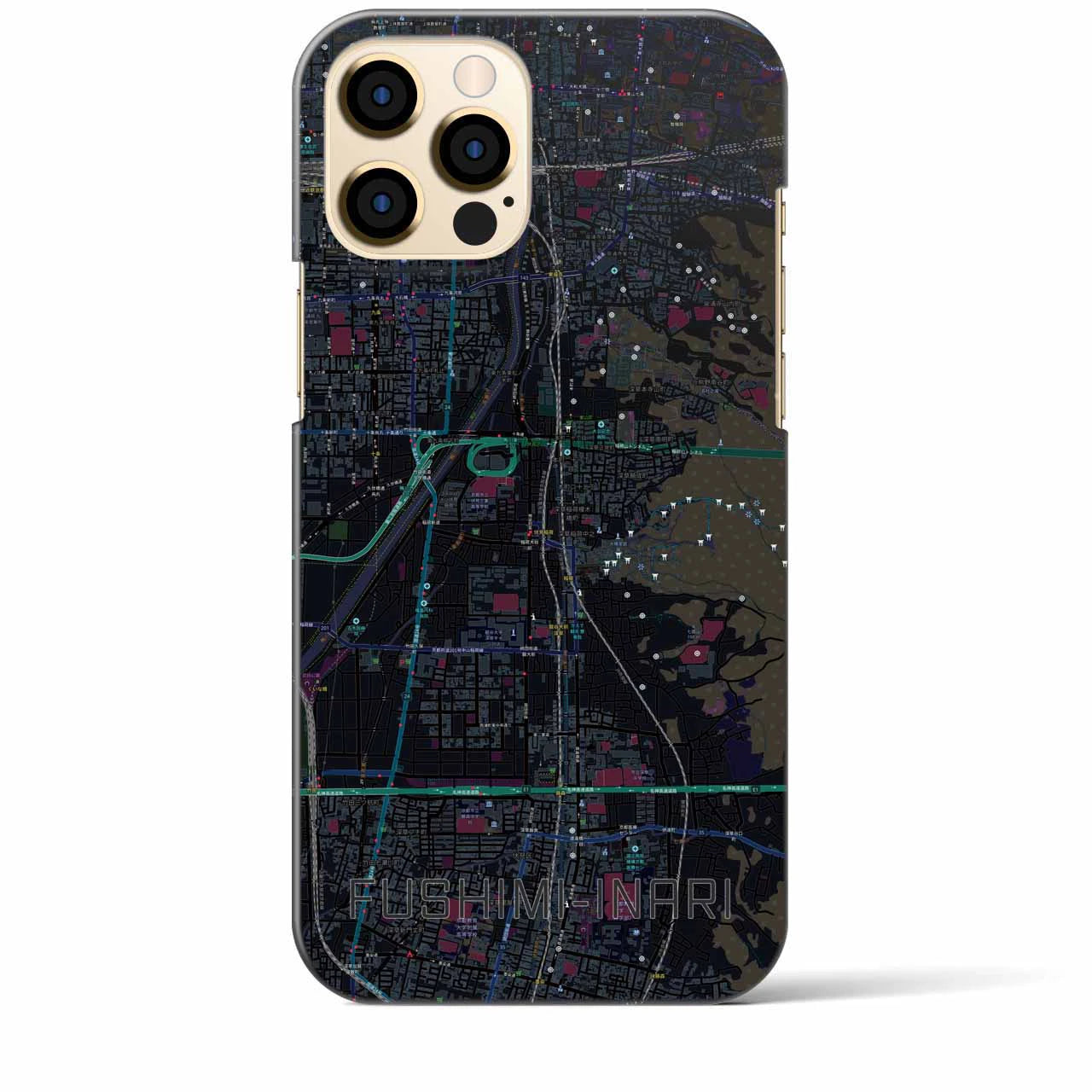 【伏見稲荷】地図柄iPhoneケース（バックカバータイプ・ブラック）iPhone 12 Pro Max 用