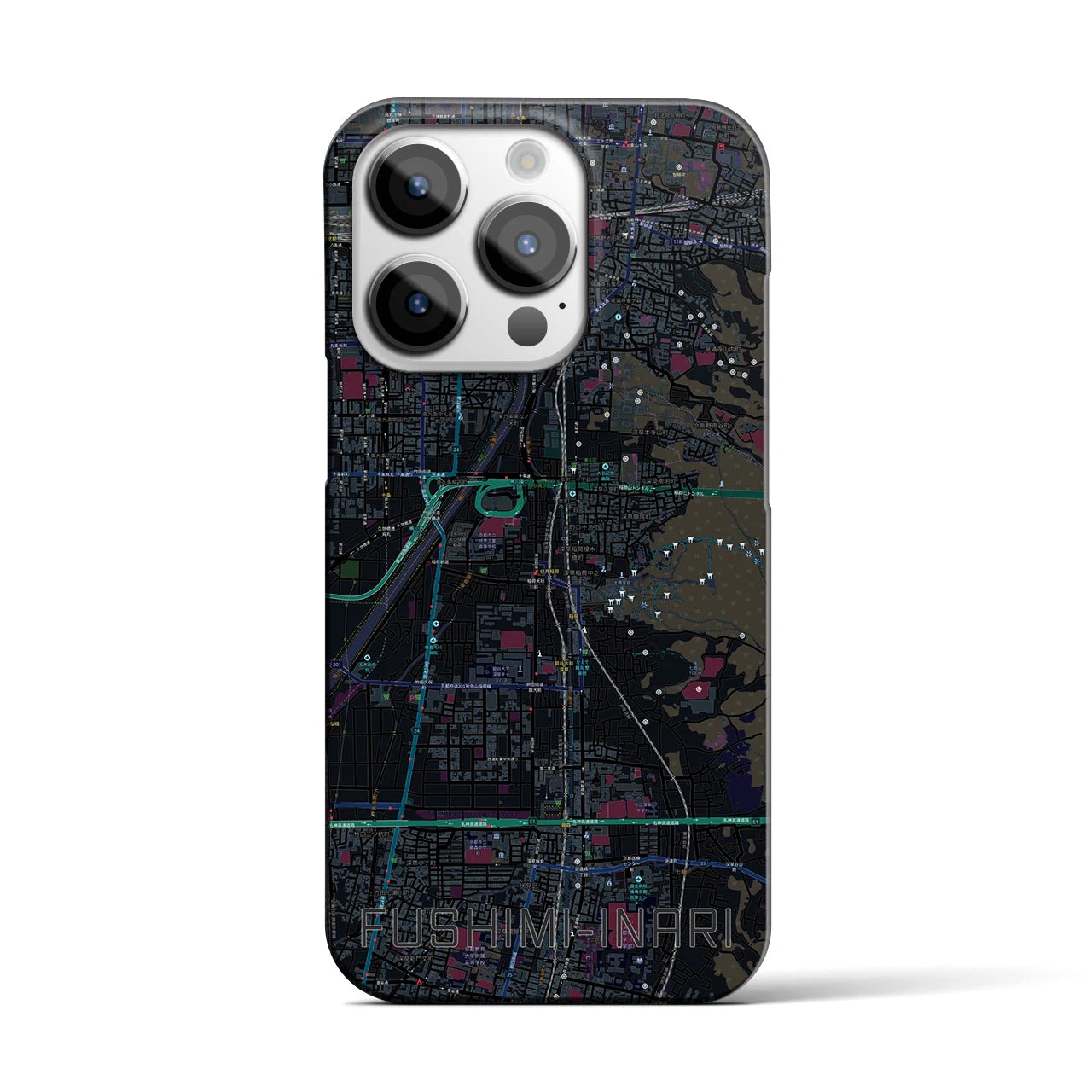 【伏見稲荷】地図柄iPhoneケース（バックカバータイプ・ブラック）iPhone 14 Pro 用