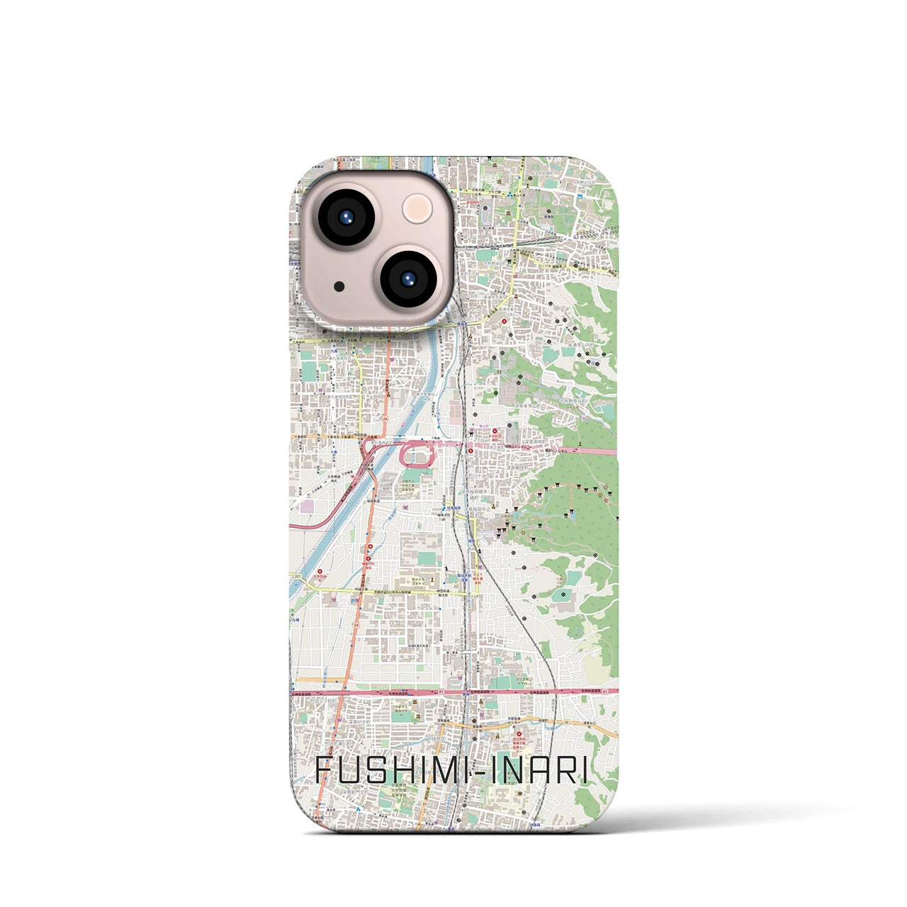 【伏見稲荷】地図柄iPhoneケース（バックカバータイプ・ナチュラル）iPhone 13 mini 用