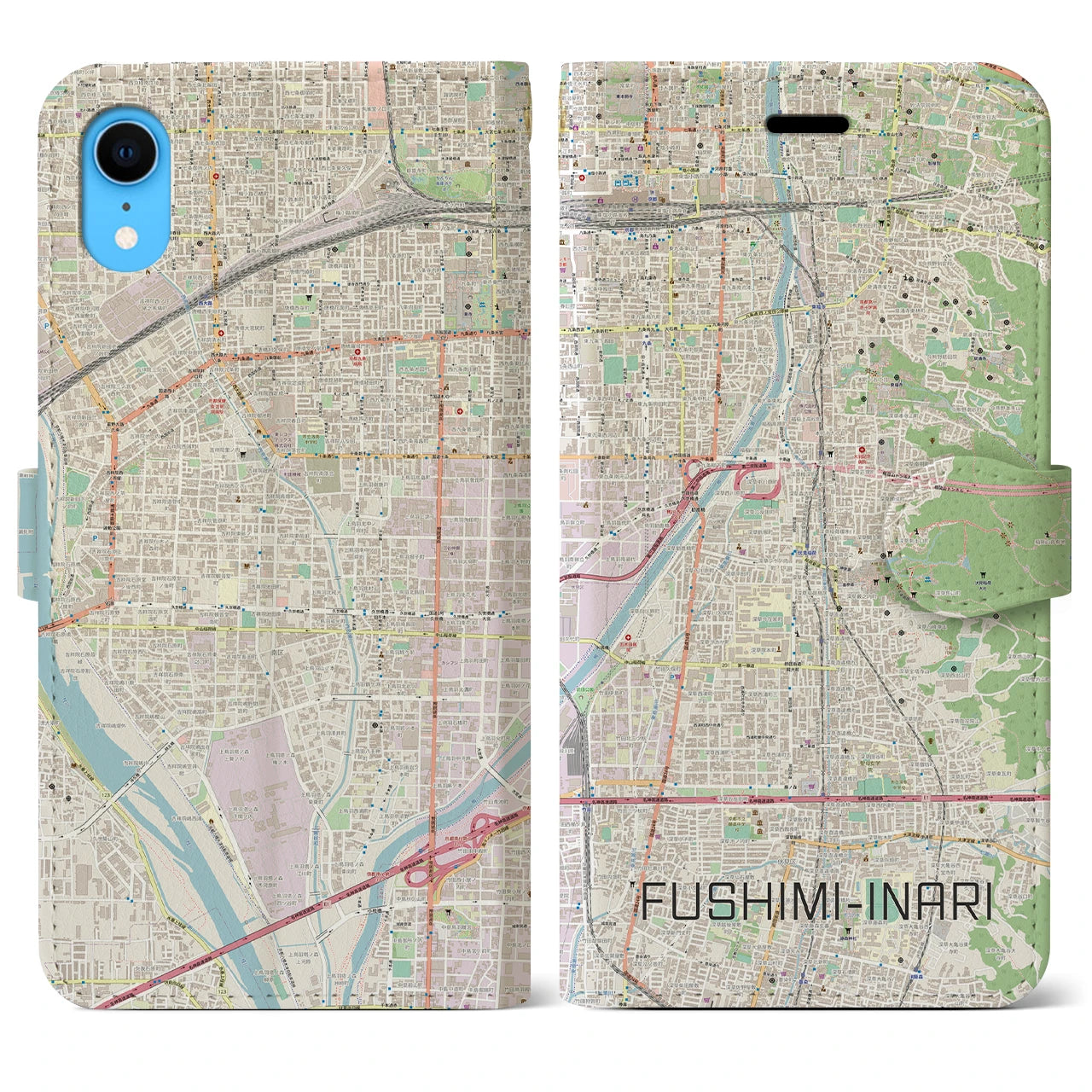 【伏見稲荷】地図柄iPhoneケース（手帳両面タイプ・ナチュラル）iPhone XR 用
