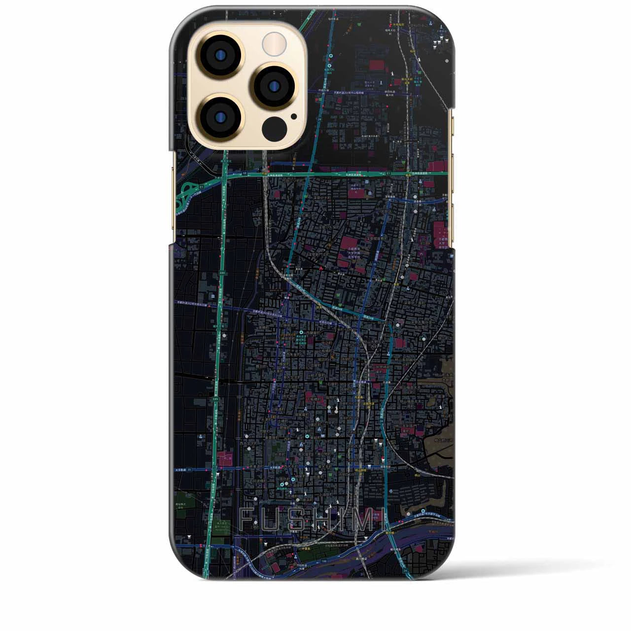 【伏見】地図柄iPhoneケース（バックカバータイプ・ブラック）iPhone 12 Pro Max 用