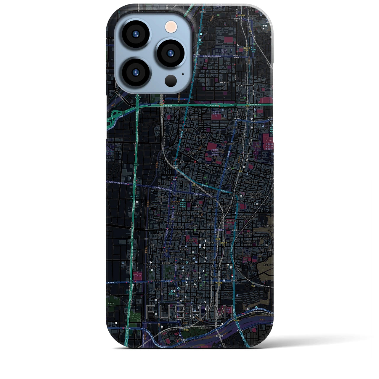 【伏見】地図柄iPhoneケース（バックカバータイプ・ブラック）iPhone 13 Pro Max 用