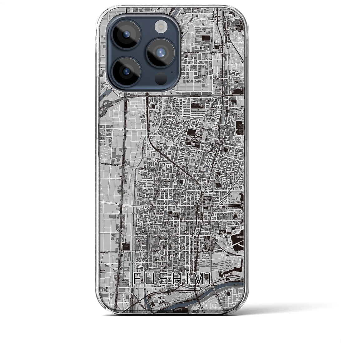 【伏見】地図柄iPhoneケース（クリアタイプ・モノトーン）iPhone 15 Pro Max 用