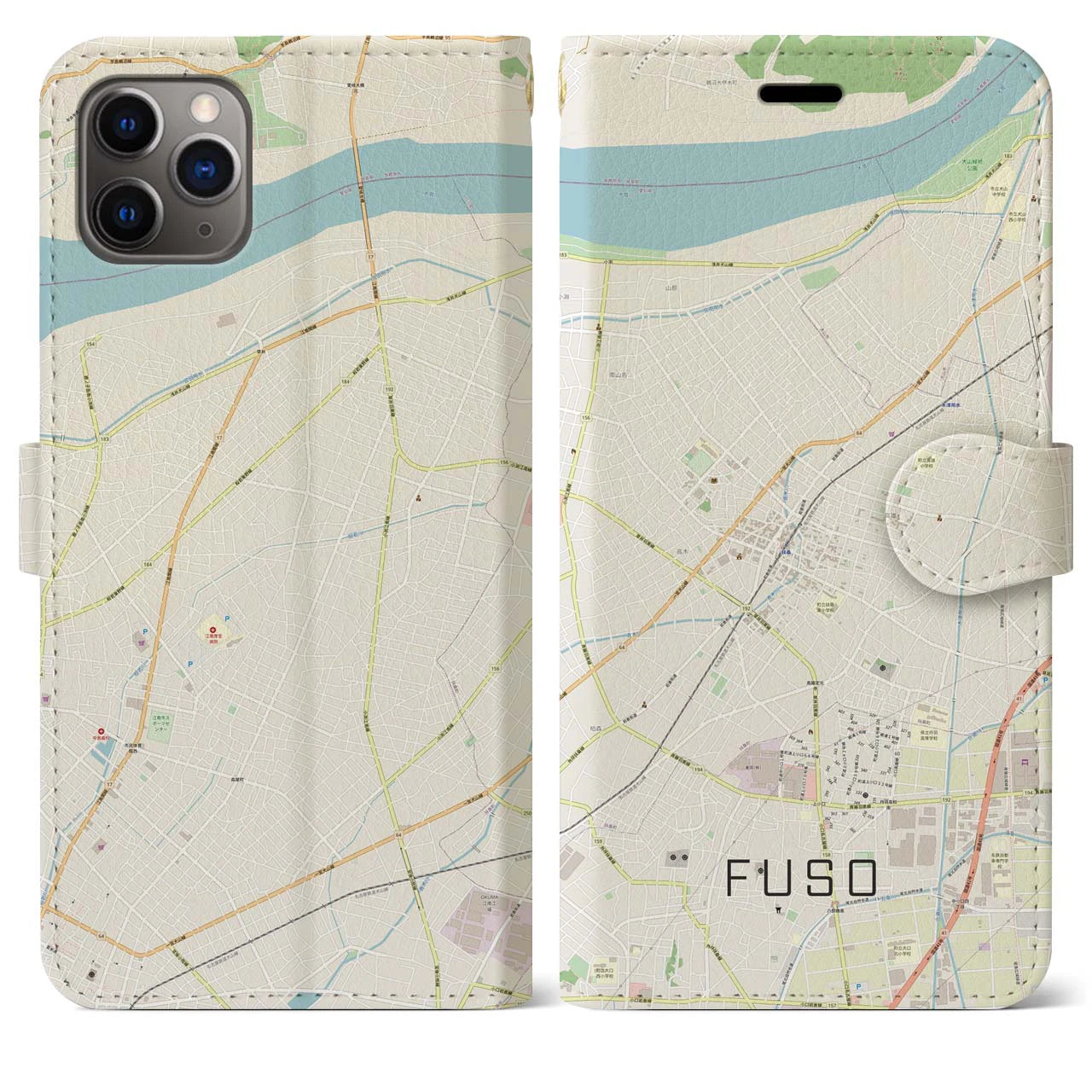 【扶桑】地図柄iPhoneケース（手帳両面タイプ・ナチュラル）iPhone 11 Pro Max 用