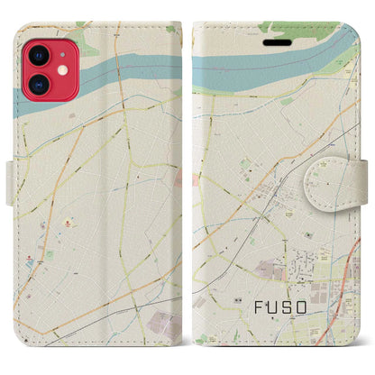 【扶桑（愛知県）】地図柄iPhoneケース（手帳タイプ）ナチュラル・iPhone 11 用