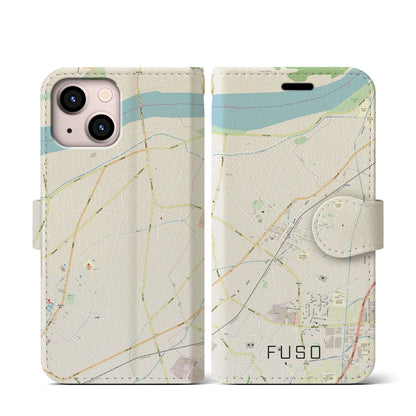 【扶桑（愛知県）】地図柄iPhoneケース（手帳タイプ）ナチュラル・iPhone 13 mini 用