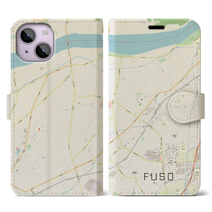 【扶桑（愛知県）】地図柄iPhoneケース（手帳タイプ）ナチュラル・iPhone 14 用